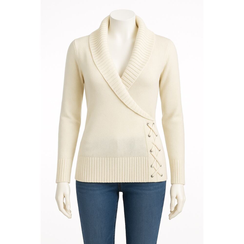 White Venus L Knitted Sweater 100% Acrylic Side Lacing , Cow Neck
